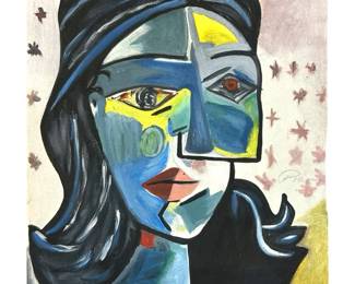 Attributed Picasso Portrait Acrylic on Paper