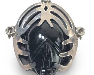 Outstanding Sterling Carved Onyx Face Brooch