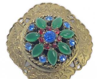 Hattie Carnegie Art Deco Multi Gemstone Brooch