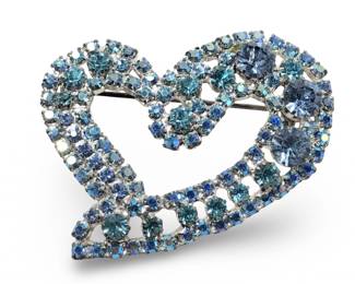 Radiant Blue Rhinestone Heart Shape Brooch