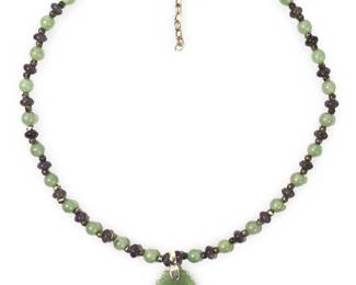 Vintage Carved Jadeite Sterling Pendant Necklace