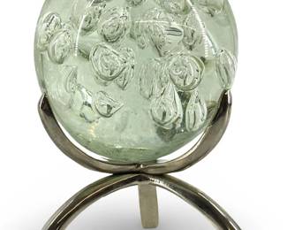 Vintage Bubble Art Glass Orb on Stand