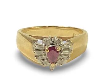 14K Yellow Gold Plum Ruby & Diamond Ring