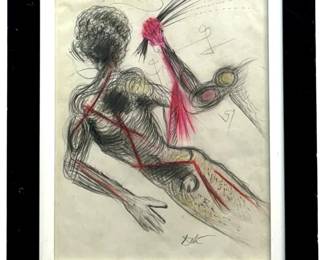 Signed Salvador Dali Pencil Sketch on Paper