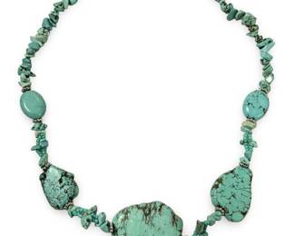 Chunky Freeform Slab Bead Chip Turquoise Necklace