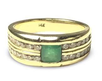 Delightful 14K Yellow Gold Diamond Emerald Ring
