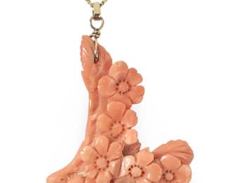 14K Gold Angel Skin Salmon Floral Pendant Necklace
