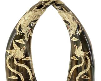 Pair of Etched Indonesian Long Water Buffalo Horns