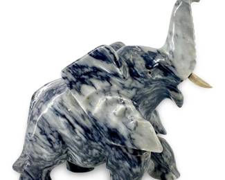 Vintage Carved Marble Elephant Sculpture