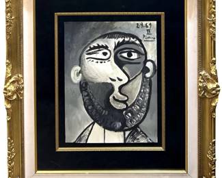 Attributed Picasso Le Tete Acrylic on Paper
