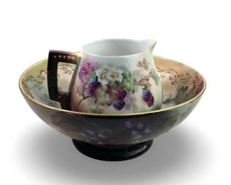 Limoges Hand Painted Grapes Bowl/Pitcher