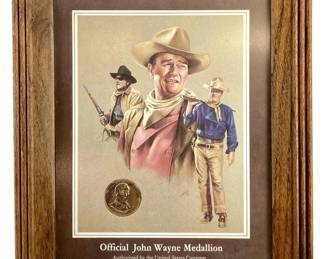 Framed Official John Wayne Medallion and Print
