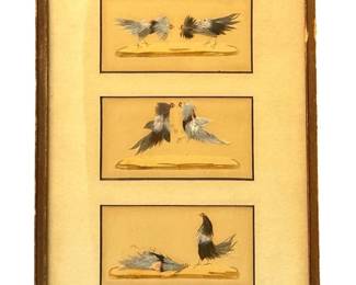 Vintage Mid-Century Bird Fight Feather Art