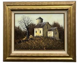 Signed Farmhouse Landscape Oil on Canvas