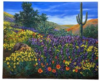 Signed Jennifer Vranes “Desert Life" Oil on Canvas