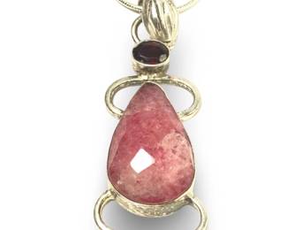 Aesthetic Silver Rhodonite Garnet Pendant Necklace