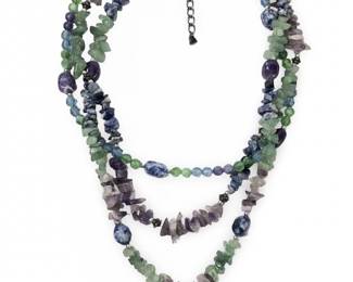 3 Strand Fluorite Amethyst Nugget Necklace