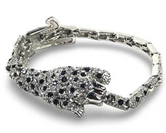 Stunning Silver Tone Articulated Leopard Bracelet