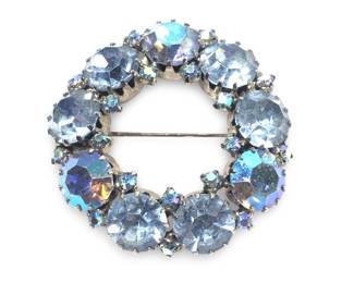 Weiss Light Blue Aurora Rhinestone Wreath Brooch