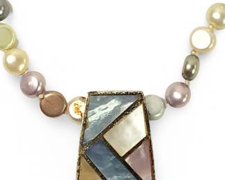 Sterling Pastel Mother of Pearl Inlay Necklace