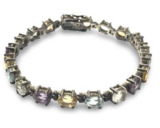 Exquisite Sterling Multi Gemstone Tennis Bracelet