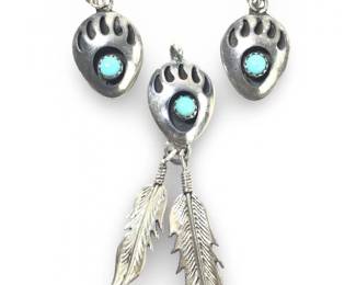 (3pc) Sterling Turquoise Bear Claw Jewelry Set