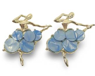 (2) Silver Blue MOP Tutu Ballerina Brooches