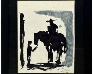 Signed Attributed Picasso Marker Inkwash