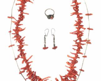 Impressive Liquid Sterling Coral Jewelry Set