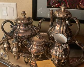 Porcelain and silver tea set