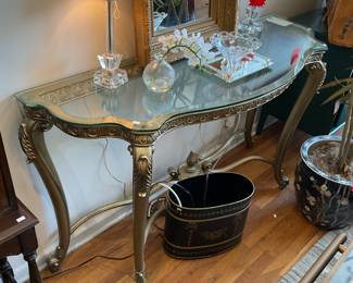 Ornate glass console table - 20x55x34 - $150 + tax