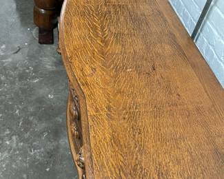 Top of outstanding oak and tiger oak lion pull handled credenza