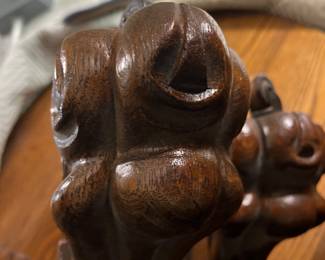 Detail of claw foot on Oak circular dining table with 5 leaves