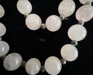 Rose Quartz and silver tone bead necklace