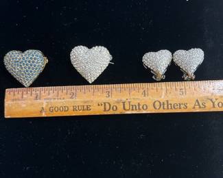 Carnegie Heart Brooches and Clip Earrings