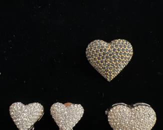 CHARMING & STUNNING Hattie Carnegie Heart Brooches and Clip Earrings