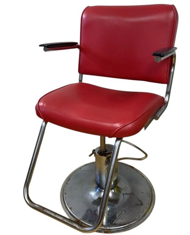 Vintage Red Upholstered Barber Chair