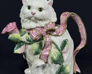 Fitz and Floyd Kittens and Roses Ceramic Teapot