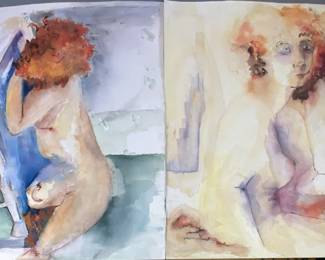 Red Headed Woman Nude Watercolor Paintings