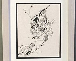 Pen & Ink Drawing of Quail Signed Farrell