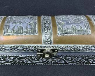 Vintage Embossed Metal Trinket Box Elephants