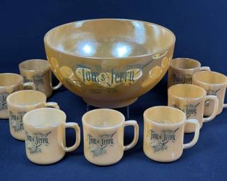 Vintage Fire king Tom & Jerry Punch Bowl Set