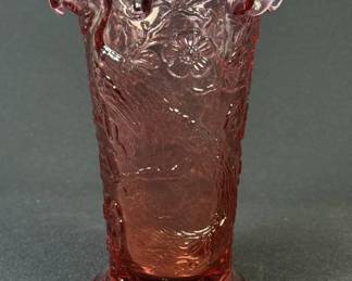 Vintage Fenton Glass Vase Peacock Floral Motiff