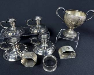 Mixed Lot Silverplate Candlesticks Napkin Rings