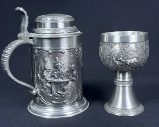 SKS Zion German Pewter Stein & Goblet