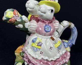 Fitz and Floyd Omnibus Bunny Garden Teapot