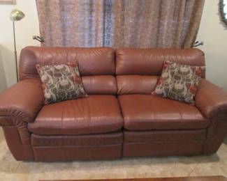 86" Rust-Color Contemporary-Style Leather Sofa, Sides Recline
