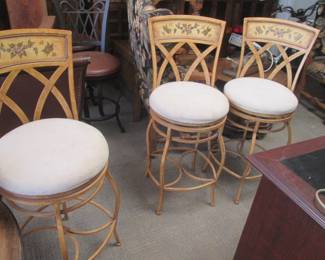 3-Bar Stools, Gold Tones with Leaf Designs