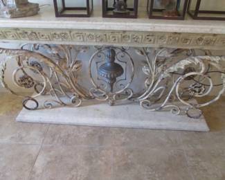 Elaborate Iron Base Console Table, 68" X 18" X 32" High