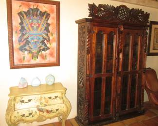Ornately Carved Wood Display Case, 2-Doors, 55" X 16" X 84" High